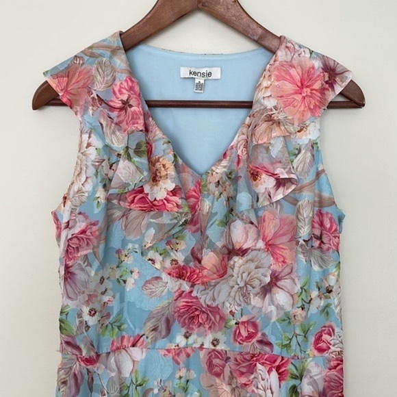 KENSIE Barbie Ruffled Floral Chiffon Midi Asymmetrical Dress 6 or 8 - Picture 3 of 11